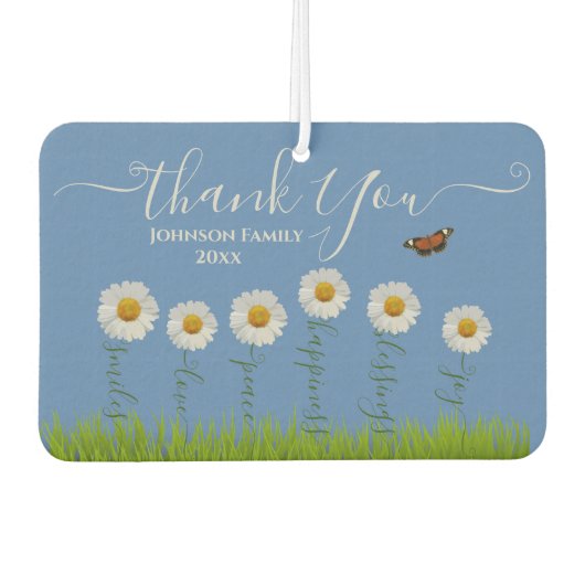 Modern Blue Daisy Floral Dank je wel Typografie Luchtverfrisser (Voorkant)