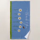 Modern Blue Daisy Floral Dank je wel Typografie Strandlaken (Voorkant)