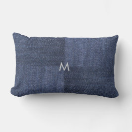 Modern blue denim jeans pattern monogrammed kussen