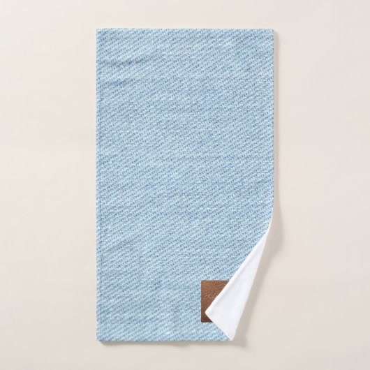 Modern Blue Denim Jeans Texture Leather Patch Bad Handdoek (Handdoek)
