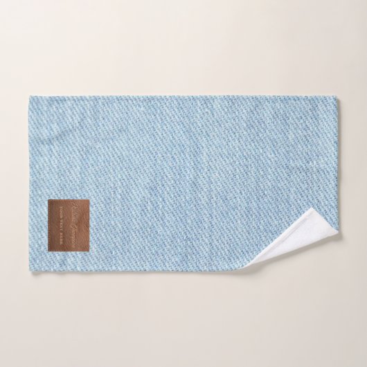 Modern Blue Denim Jeans Texture Leather Patch Bad Handdoek (Handdoek)