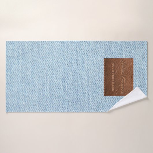 Modern Blue Denim Jeans Texture Leather Patch Badhanddoek (Badhanddoek)