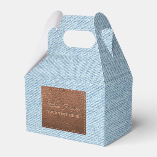 Modern Blue Denim Jeans Texture Leather Patch Bedankdoosjes (Voorkant Zijde)