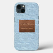 Modern Blue Denim Jeans Texture Leather Patch Case-Mate iPhone Case (Achterkant)
