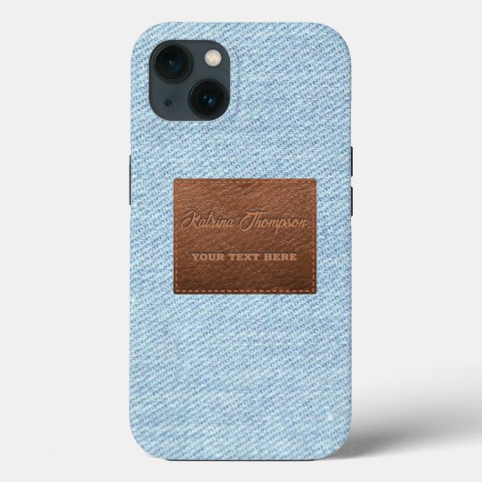 Modern Blue Denim Jeans Texture Leather Patch Case-Mate iPhone Case (Achterkant)