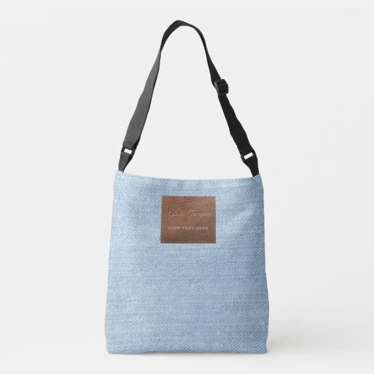 Modern Blue Denim Jeans Texture Leather Patch Crossbody Tas (Achterkant)