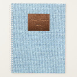 Modern Blue Denim Jeans Texture Leather Patch Planner