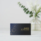 Modern Blue Diamond Pattern Gold Lines | Zwart Visitekaartje (Staand voorkant)