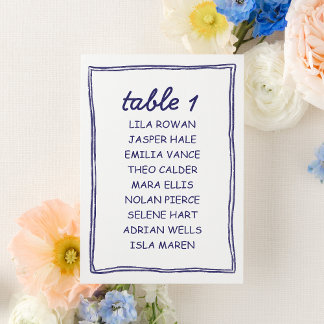 Modern Blue Doodle Wedding Seating Chart Card Kaart