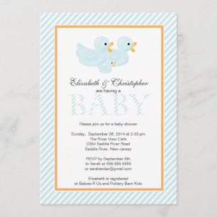 Modern Blue Ducks Couple Boy Baby shower Kaart