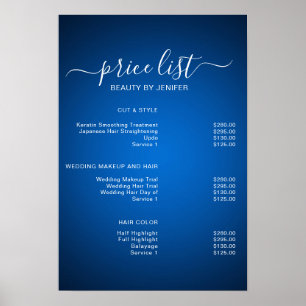 Modern Blue Elegant Beauty salon prijslijst Poster