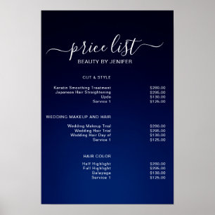 Modern Blue Elegant Beauty salon prijslijst Poster