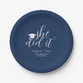 Modern Blue Elegant Fonts Afstuderen Papieren Bordje (Voorkant)