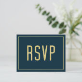 Modern Blue Elegant Minimalist Simple Wedding RSVP Briefkaart (Staand voorkant)