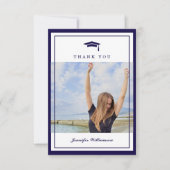 Modern Blue Elegant Script Afstuderen Foto Bedankkaart (Voorkant)