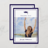 Modern Blue Elegant Script Afstuderen Foto Bedankkaart (Voorkant / Achterkant)