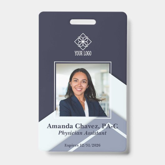 Modern Blue Employee Foto ID Badge (Voorzijde)
