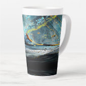Modern Blue en Black Abstract Wave Latte Mok (Rechterhoek)