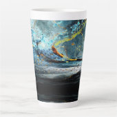 Modern Blue en Black Abstract Wave Latte Mok (Voorkant)