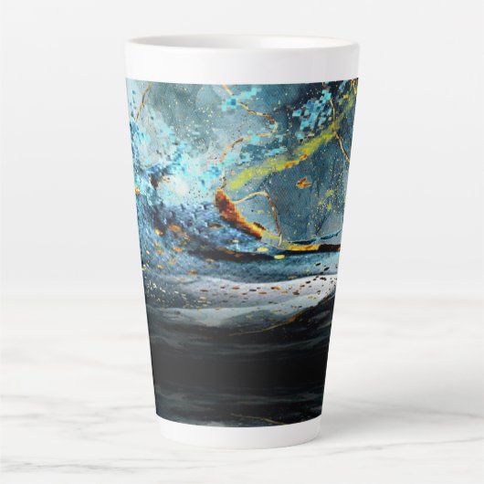 Modern Blue en Black Abstract Wave Latte Mok (Voorkant)