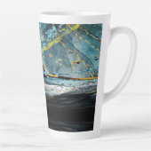 Modern Blue en Black Abstract Wave Latte Mok (Rechts)