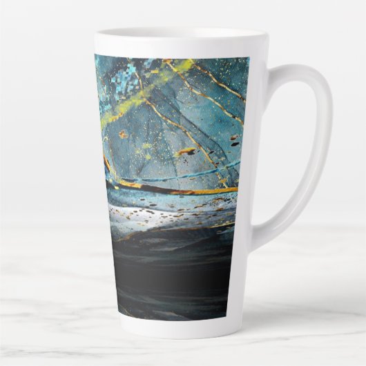 Modern Blue en Black Abstract Wave Latte Mok (Rechts)