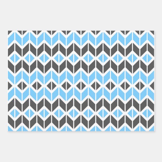 Modern Blue en Dark Grey Herringbone Geometric Inpakpapier Vel (Voorkant 3)