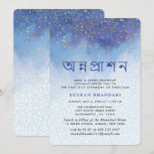 Modern Blue en Gold Annaprashan Kaart (Voorkant / Achterkant)