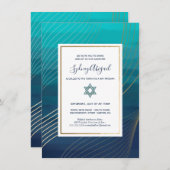 Modern Blue en Gold Bat Mitzvah of Bar Mitzvah Kaart (Voorkant / Achterkant)