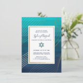Modern Blue en Gold Bat Mitzvah of Bar Mitzvah Kaart (Staand voorkant)