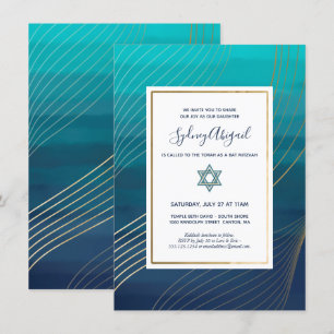 Modern Blue en Gold Bat Mitzvah of Bar Mitzvah Kaart