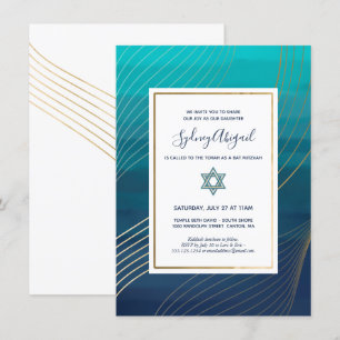Modern Blue en Gold Bat Mitzvah of Bar Mitzvah Kaart