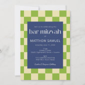 Modern Blue en Green Checkerboard Bar Mitzvah Kaart (Voorkant)