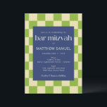 Modern Blue en Green Checkerboard Bar Mitzvah Kaart<br><div class="desc">Modern Blue en Green Checkerboard Bar Mitzvah Invitation</div>