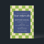 Modern Blue en Green Checkerboard Bar Mitzvah Kaart<br><div class="desc">Modern Blue en Green Checkerboard Bar Mitzvah Invitation</div>