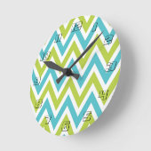 Modern Blue en Green Chevron Ronde Klok (Hoek)