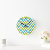 Modern Blue en Green Chevron Ronde Klok (Huis)