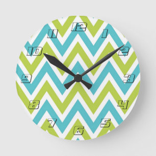Modern Blue en Green Chevron Ronde Klok