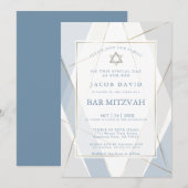 Modern Blue en Grey Lines Bar Mitzvah Kaart (Voorkant / Achterkant)