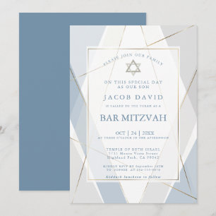 Modern Blue en Grey Lines Bar Mitzvah Kaart