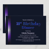 Modern Blue en Paars 21st Birthday Dinner Kaart (Voorkant / Achterkant)