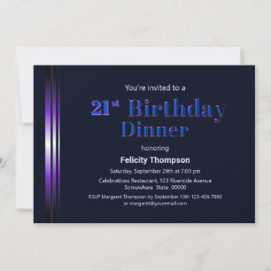 Modern Blue en Paars 21st Birthday Dinner Kaart
