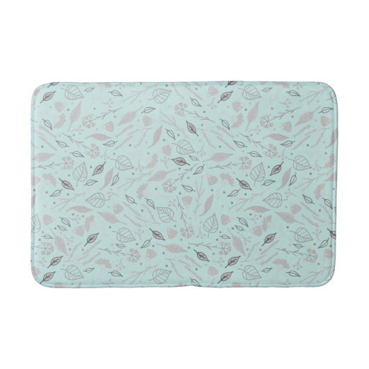 Modern Blue en SIlver Botanical Badmat (Voorkant)