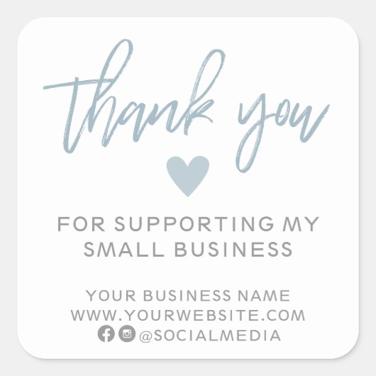 Modern Blue en White Dank je Vierkante Sticker (Voorkant)