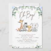 Modern Blue Eucalyptus Foliage Safari Baby shower Kaart (Voorkant)