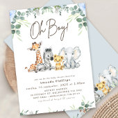 Modern Blue Eucalyptus Foliage Safari Baby shower Kaart