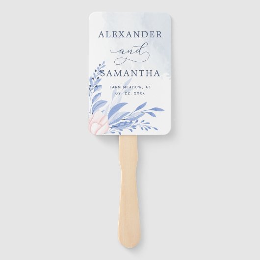 Modern Blue Eucalyptus Greenery Succulent Wedding Handwaaier (Achterkant)