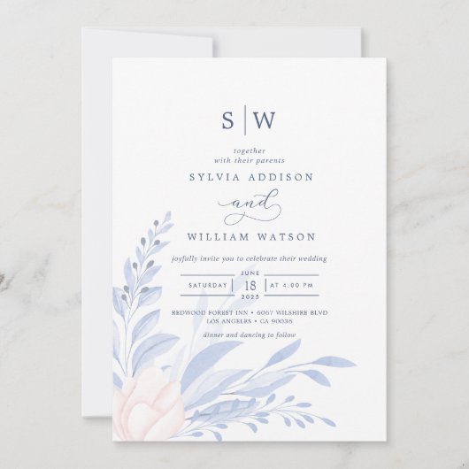Modern Blue Eucalyptus Greenery Succulent Wedding Kaart (Voorkant)