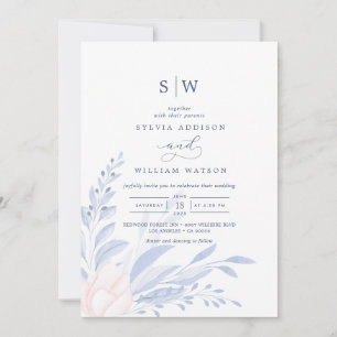 Modern Blue Eucalyptus Greenery Succulent Wedding Kaart