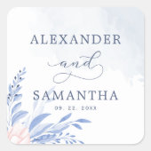 Modern Blue Eucalyptus Greenery Succulent Wedding Vierkante Sticker (Voorkant)